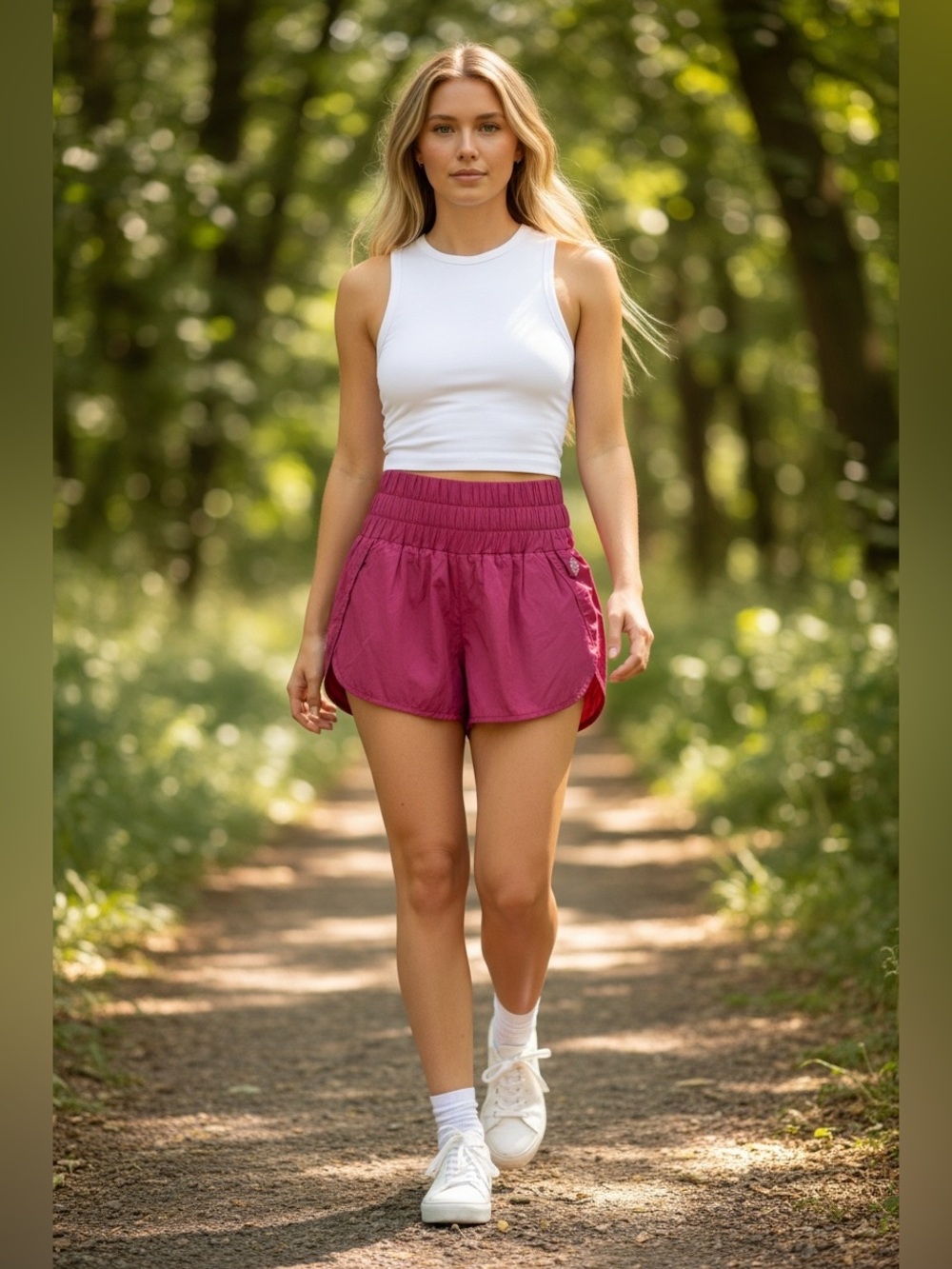 FP Movement Free People Movement Berry Red Smocked Waist Running Shorts | Size S